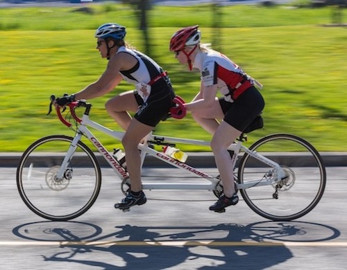 Dawn Lomer (guide) and Leona Emberson (paratriathlete) - tandem